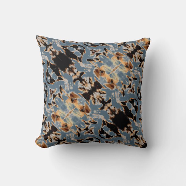Tan Brown Beige Black Blue Mediterranean Diagonal Throw Pillow (Front)