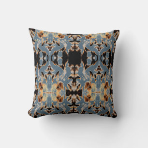 Tan Brown Beige Black Blue Mediterranean Mosaics Throw Pillow