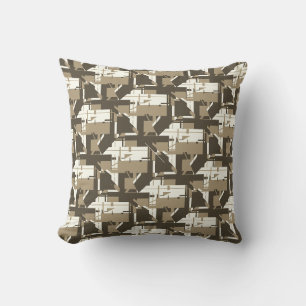 Tan Brown Beige Mosaic-like Tile Abstract Design Throw Pillow