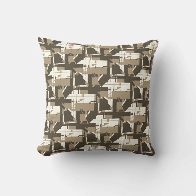 Tan Brown Beige Mosaic-like Tile Abstract Design Throw Pillow (Front)
