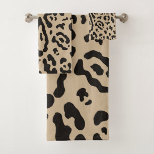 Tan Brown & Black Cheetah Leopard Animal Print  Bath Towel Set