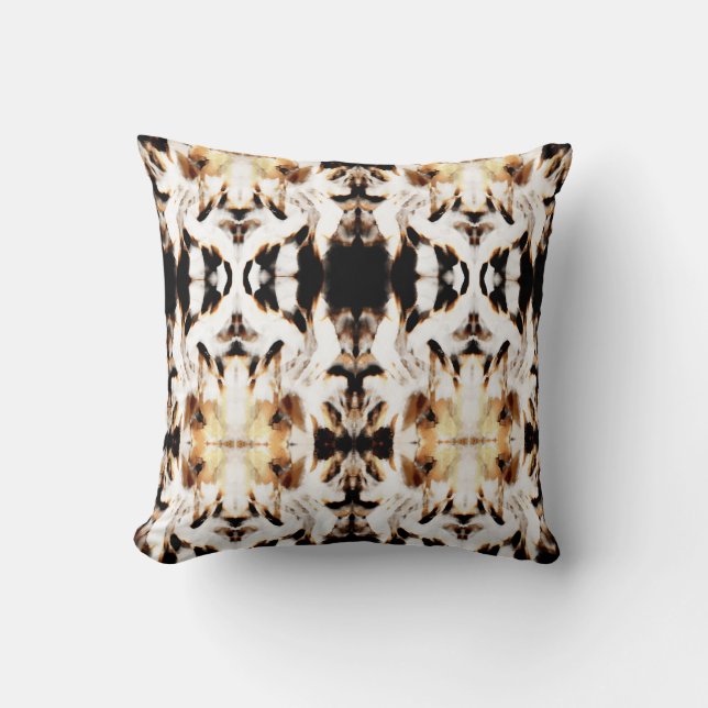 Tan Brown Black White Mediterranean Mosaic Tiles Throw Pillow (Front)