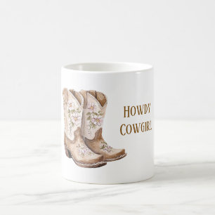 Tan Brown Blush Pink Floral Cowgirl Boots Coffee Mug