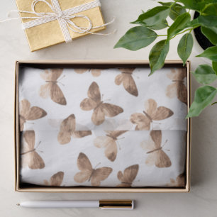 Tan Brown Cream Butterflies Birthday Tissue Paper