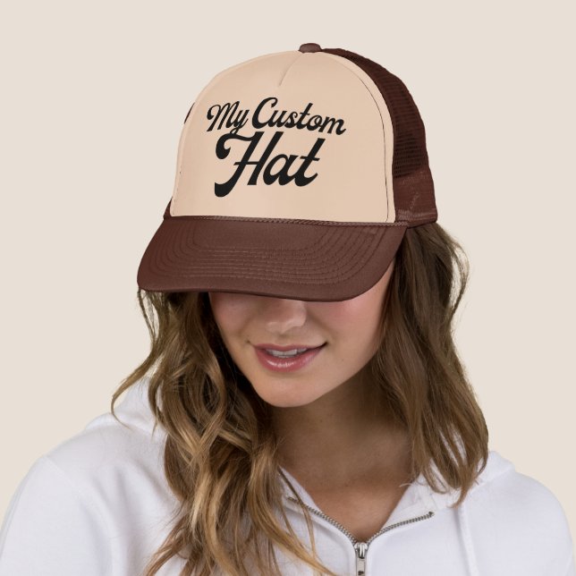 TAN & BROWN Custom Trucker Hat Mesh Cap Blank (In Situ)