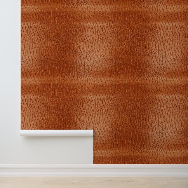 Tan Brown Faux Leather Abstract Wallpaper (Application)
