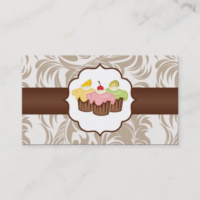 Tan & Brown Floral Cup Carte de visite boulangerie (Devant)