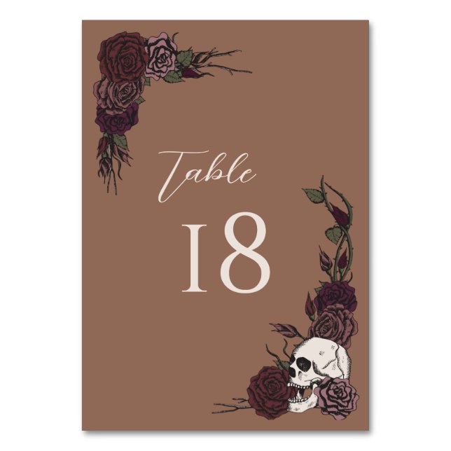Tan Brown Gothic Wedding Table Number Card (Front)