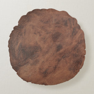 Tan Brown Leather Print Round Pillow