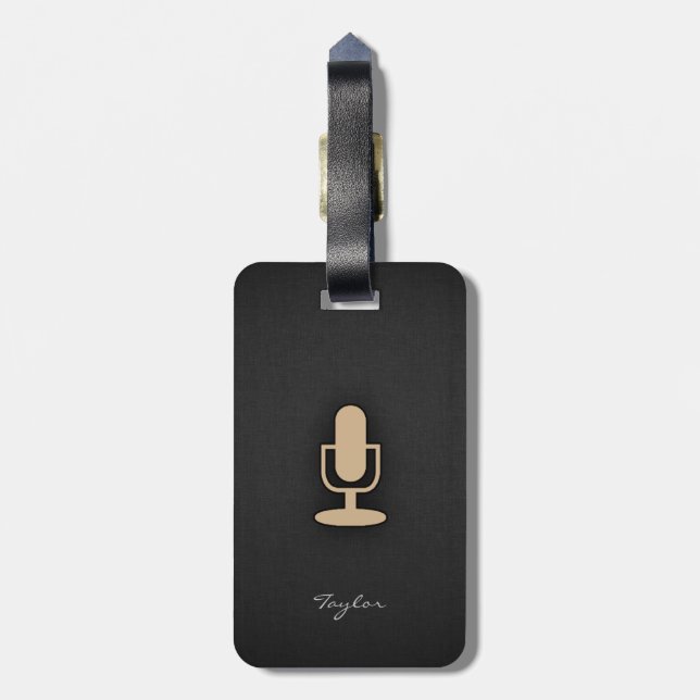 Tan Brown Microphone Luggage Tag (Back Vertical)