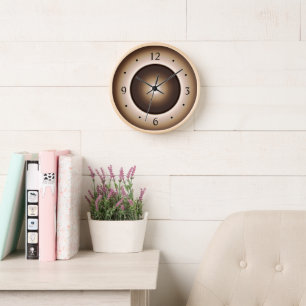Tan/Brown Moon Effect Printed Design Round Clock