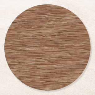 Tan Brown Natural Oak Wood Grain Look Round Paper Coaster