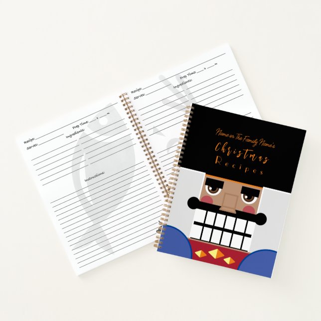 Tan Brown Nutcracker Christmas Recipes Cookbook Notebook (Inside)