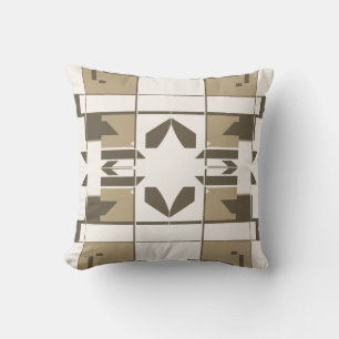Tan Brown Off-White Mediterranean Chequerboard Throw Pillow