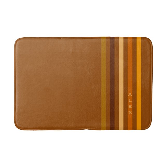 Tan Brown Orange Vertical Stripes Monogram Bath Mat (Front)