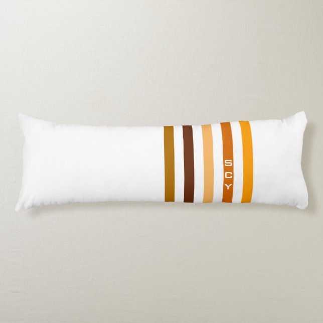 Tan Brown Orange Vertical Stripes Monogram Body Pillow (Front)