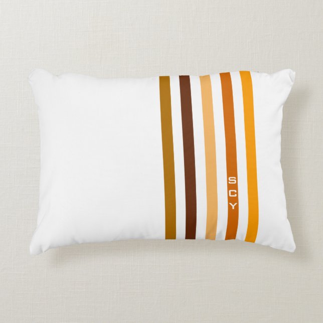 Tan Brown Orange Vertical Stripes Monogram Decorative Pillow (Front)
