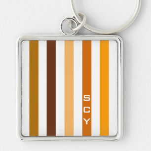 Tan Brown Orange Vertical Stripes Monogram Keychain