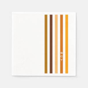 Tan Brown Orange Vertical Stripes Monogram Napkin