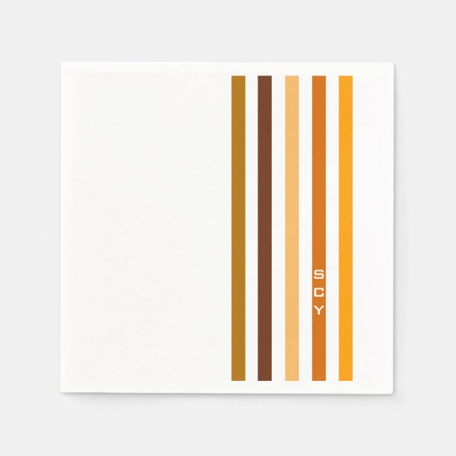 Tan Brown Orange Vertical Stripes Monogram Napkin (Front)