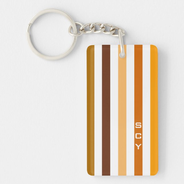 Tan Brown Orange Vertical Stripes Monogramme (Devant)
