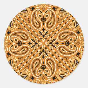 Tan Brown Paisley Western Bandana Scarf Print Classic Round Sticker