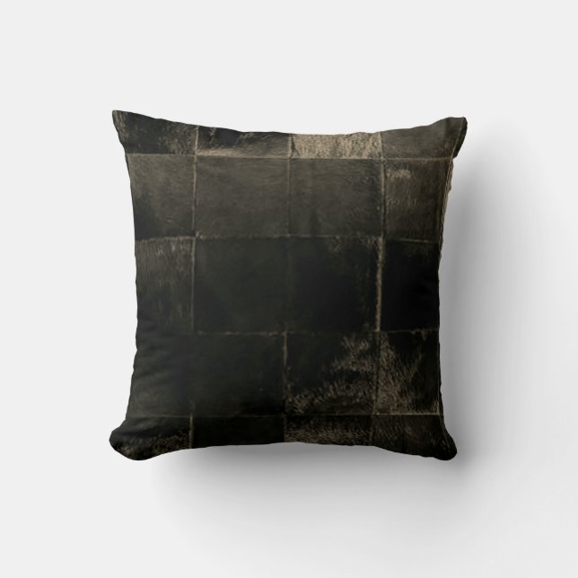 Tan Brown Patchwork Cowhide Print Cushion (Front)