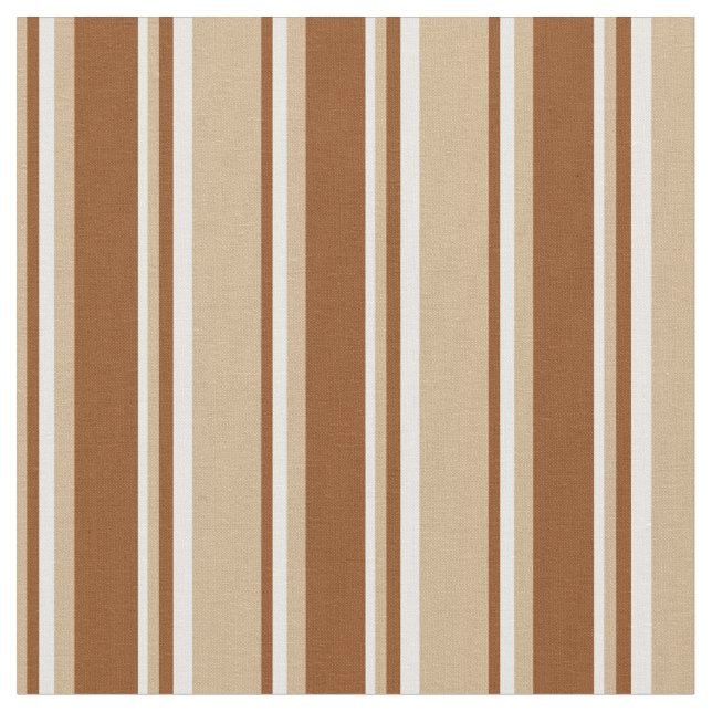 Tan, Brown & White Coloured Striped/Lined Pattern Fabric (Close Up)