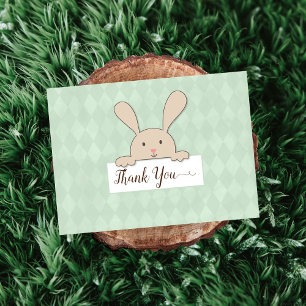 Tan Bunny Baby Shower Green Argyle Thank You Card