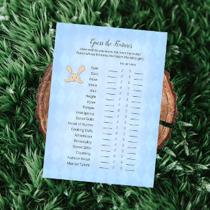 Tan Bunny Blue Argyle Guess The Features Game Invitation