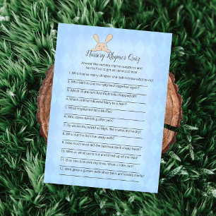 Tan Bunny Blue Argyle Nursery Rhymes Game Invitation