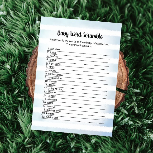 Tan Bunny Blue Baby Word Scramble Game Card (Creator Uploaded)