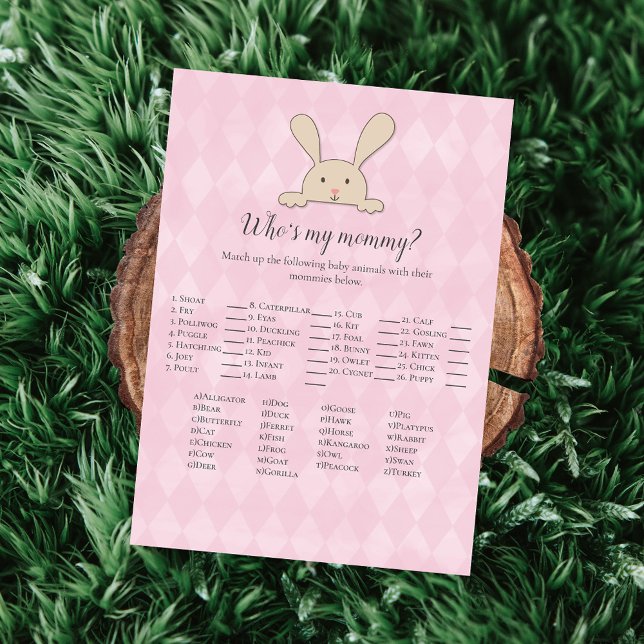 Tan Bunny Rabbit Pink Who's My Mommy Game Invitation (Creator Uploaded)