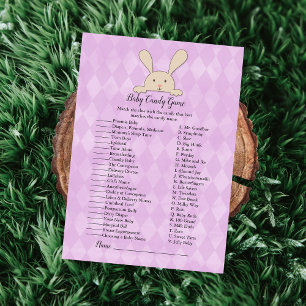 Tan Bunny Rabbit Purple Baby Candy Shower Game Invitation