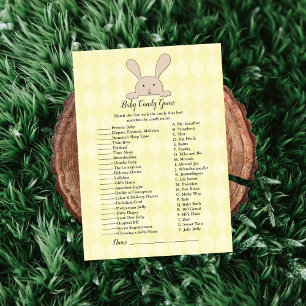 Tan Bunny Rabbit Yellow Baby Candy Shower Game Invitation
