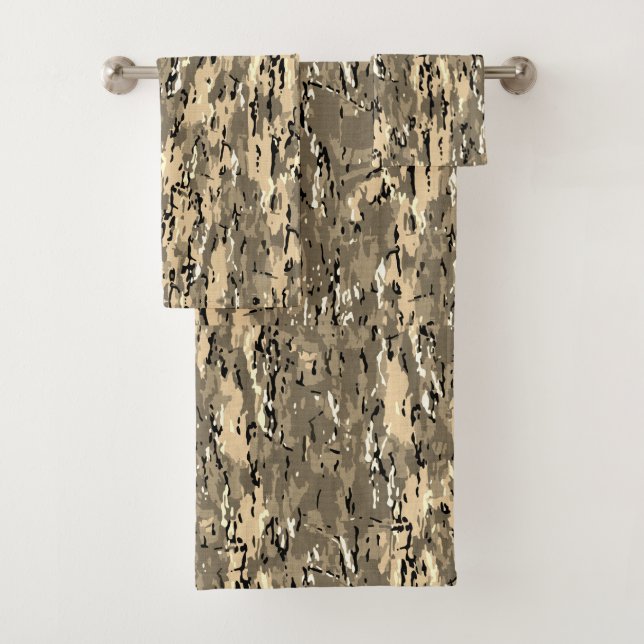 Tan Camo Modern Abstract Bath Towel Set (Insitu)
