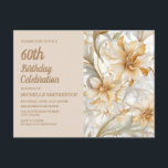 Tan Champagne Floral Women's 60th Birthday Invitation Postcard<br><div class="desc">Celebrate six decades of love, laughter, and cherished memories with this elegant 60th birthday invitation. Designed with soft golden-beige florals over a subtle marble background, this invite blends timeless beauty with modern charm. The mix of graceful script and classic serif fonts creates a warm and sophisticated feel—perfect for honouring a...</div>