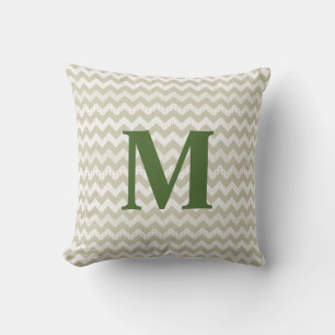 Tan Chevron and Green Monogram Outdoor Pillow