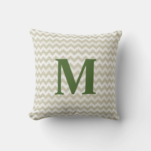 Tan Chevron et Green Monogram Coussin extérieur (Recto)