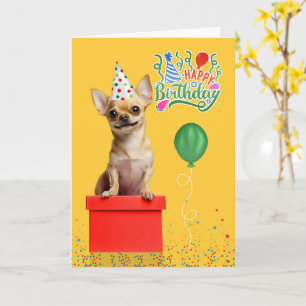 Tan Chihuahua Dog Party Hat Yellow Birthday Card