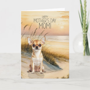 Tan Chihuahua Dog Sunset Beach Mother's Day Holiday Card