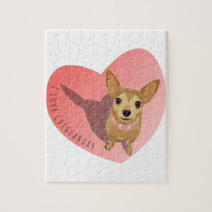 Tan Chihuahua in diamond pink collar in heart Jigsaw Puzzle