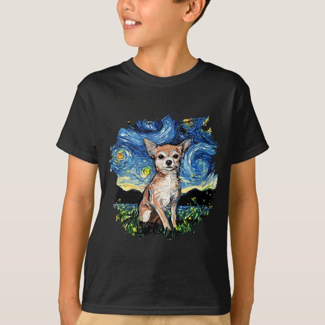 Tan Chihuahua Starry Night Impressionist Dog Art b T-Shirt (Front)