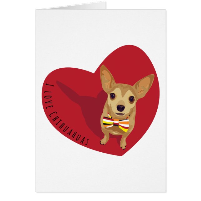 Tan Chihuahua with a bow tie in a red heart (Front)
