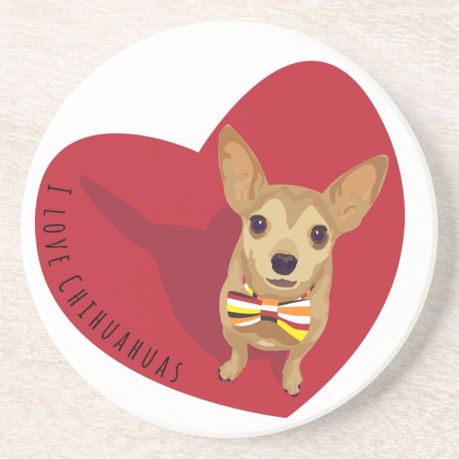 Tan Chihuahua with a bow tie in a red heart Coaster (Front)
