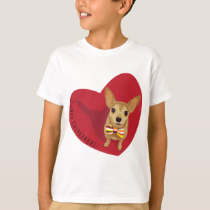 Tan Chihuahua with a bow tie in a red heart T-Shirt