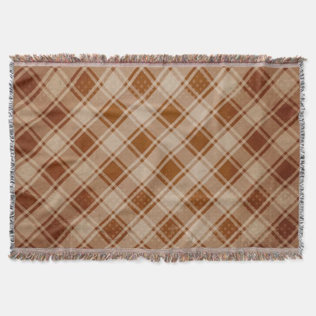 Tan, Clay, Rust Rustic Plaid Throw Blanket (Front)