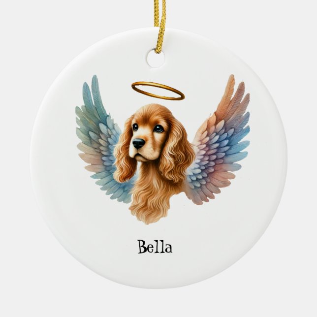 Tan Cocker Spaniel Memorial Pet Design Ceramic Ornament (Front)
