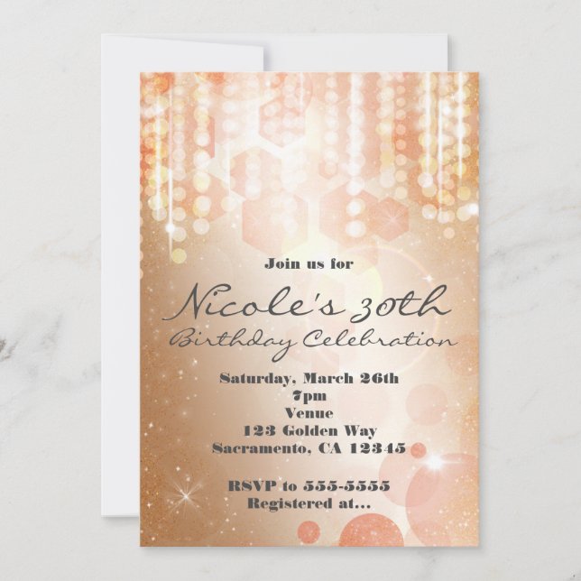 Tan Coral & Cream Glamour Lights Party Invitations (Front)