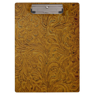 Tan Cowboy Tooled Leather (Faux) Clipboard